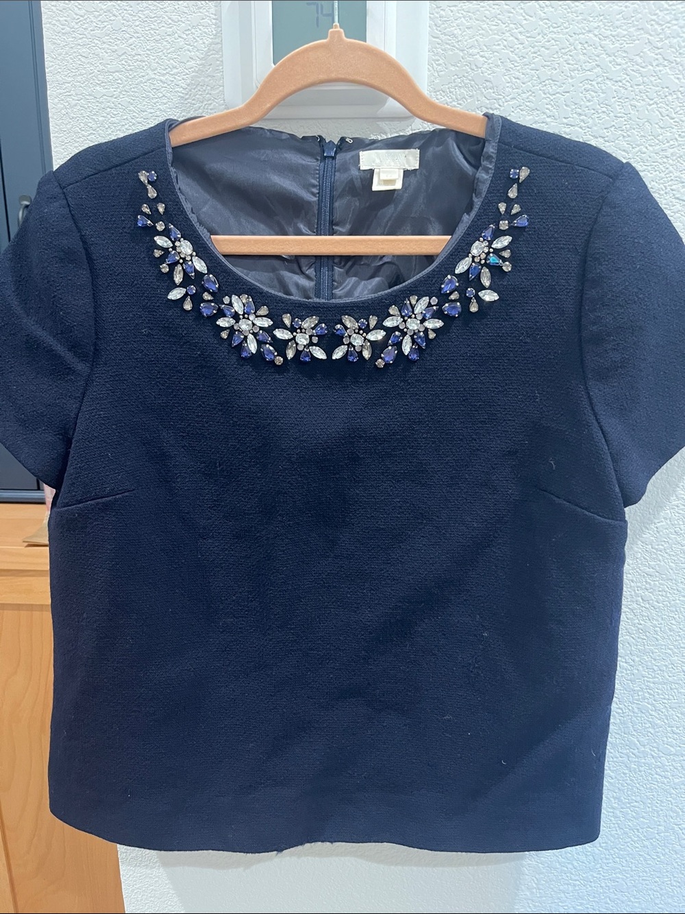 J. Crew Embellished Navy Short Sleeve Top Size 14